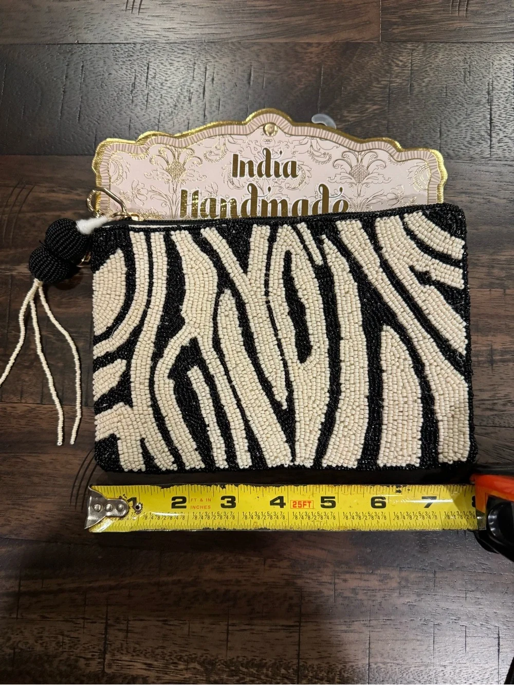 India Handmade Beaded Zebra Pouch - Black & Cream